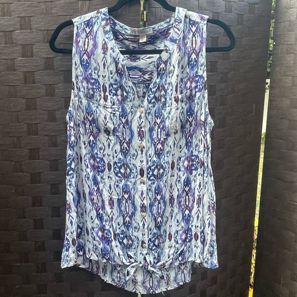 Established 1962 Sleeveless Button-Down Tie Front Blue & purple Blouse - sz  M